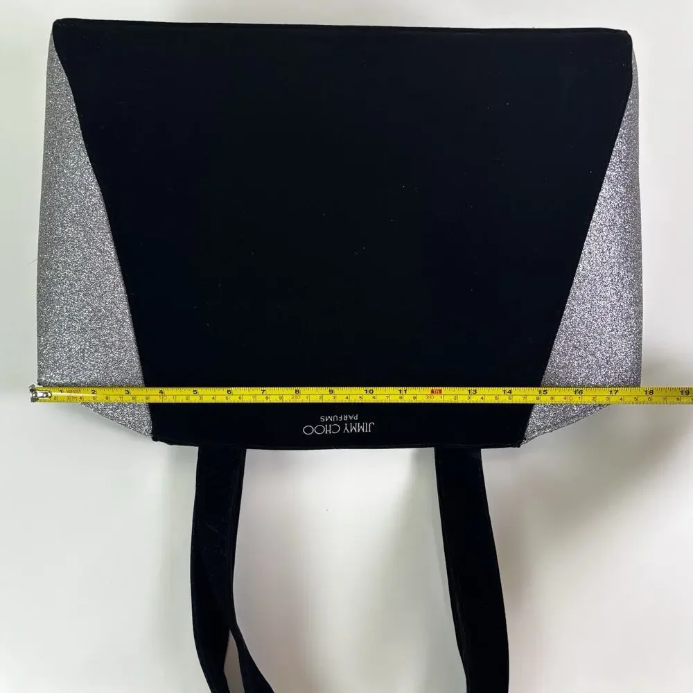 Jimmy Choo Parfums Tote Bag Black Velvet Silver Glitter Gift Bag Shoulder Strap